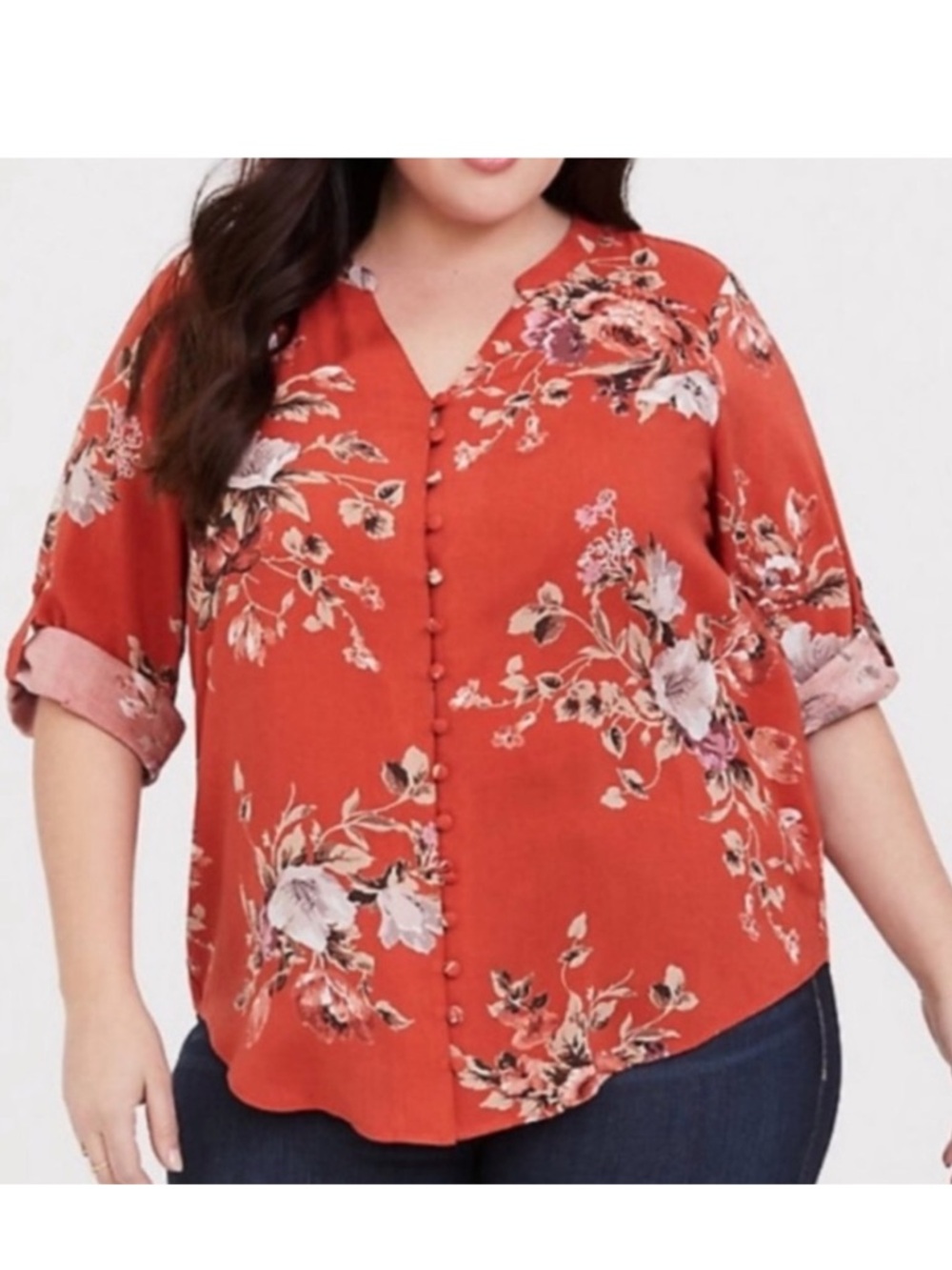 Torrid Orange Floral Button Down Top Size 0(12)